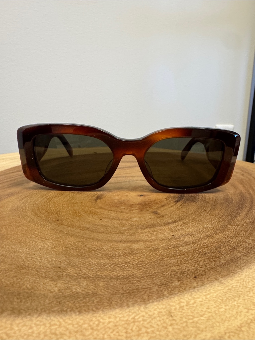 Celine Brown Tortoiseshell Rectangular Sunglasses